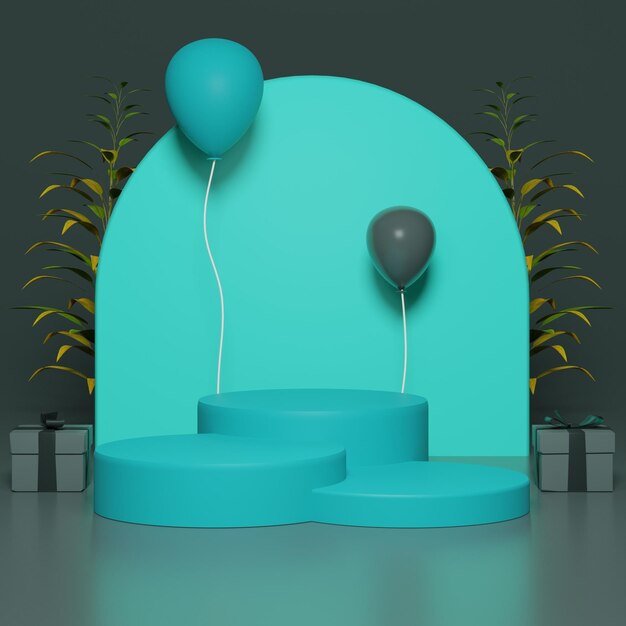 Podiums colorés en 3D avec ballons et cadeaux