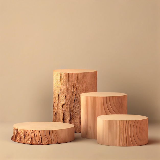 Podiums de troncs en bois illustration 3d plate-forme naturelle fond minimaliste socle d'affichage de produit beige en bois