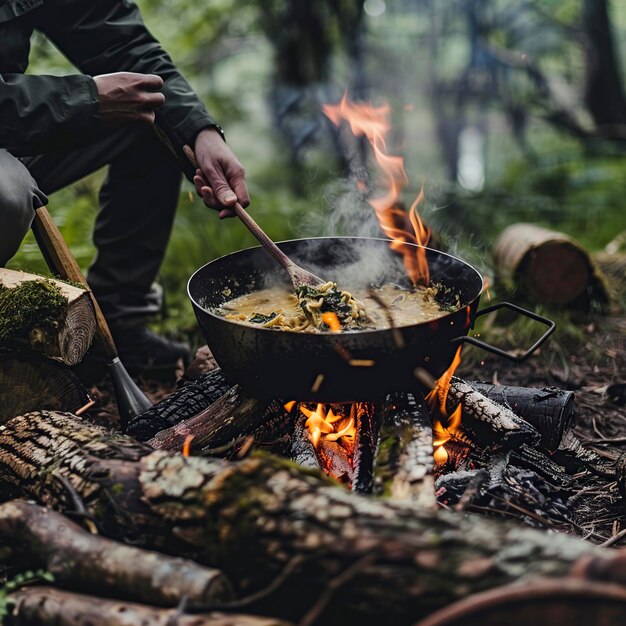 La poêle à frire au feu