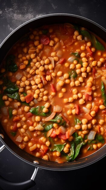 Une poêle de pois chiches aux épinards et aux épinards