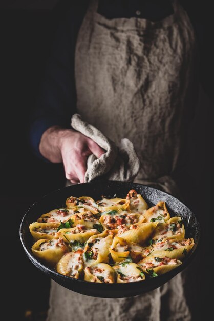 Poêlée de pâtes farcies au boeuf haché épinards et fromage