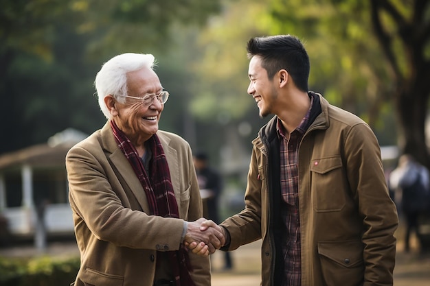 poignée de main d'un vieux et d'un jeune homme