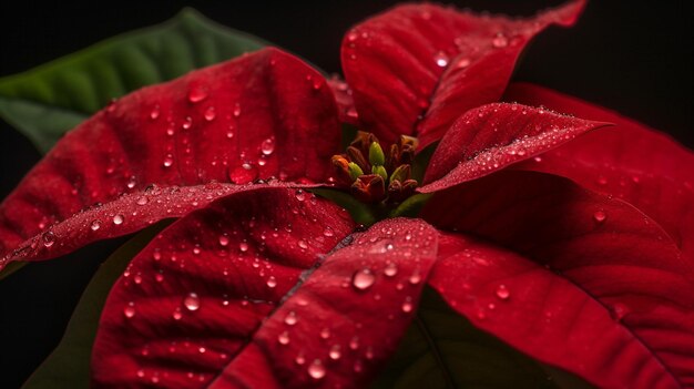 Photo un poinsettia rouge avec des gouttelettes d'eau dessus