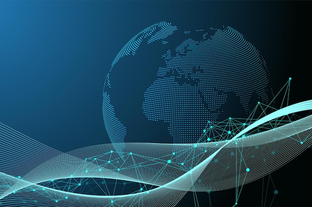 Point de carte du monde avec concept de réseau technologique mondial