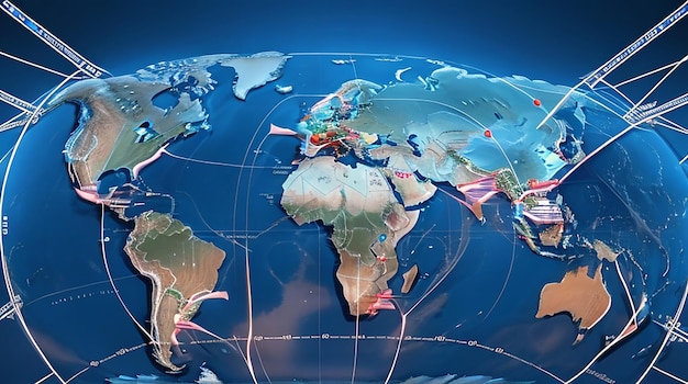 Point de carte du monde de connexion réseau mondial