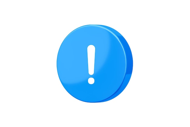 Photo point d'exclamation bleu icône 3d isolée sur fond blanc du bouton d'attention du signe d'avertissement de notification ou du symbole d'information de l'avis de conseil important et de l'avertissement d'alerte prise en charge de la réponse à la question de la faq