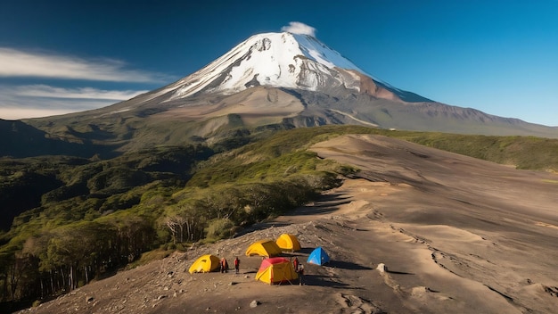 Photo le point le plus proche du soleil en équateur, le volcan chimborazo