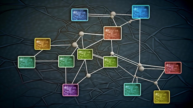 À un point secondaire, des fichiers virtuels ou des bases de données de concept de carte mentale toile de fond IA générative