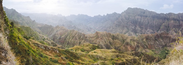 À la pointe vers le bas sur une crête vertigineuse Rives rocheuses couvertes de mousses de fougères et de buissons d'agaves