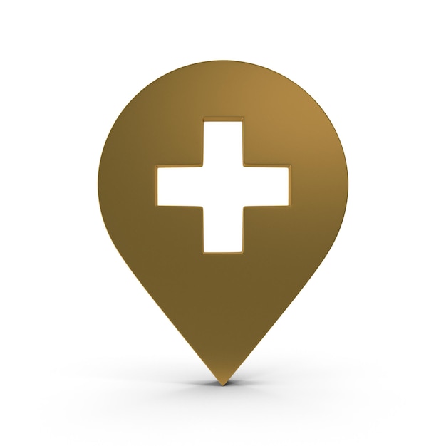 Pointeur de carte 3D Localisation Icône de carte Texture dorée Pin de localisation dorée ou navigation Localisation Web