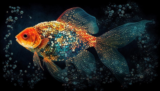 Pointillisme et peinture à l'encre poisson rouge WallpaperGenerative AI