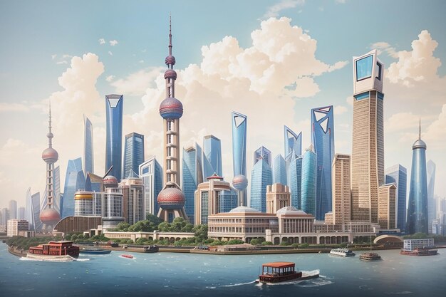 Les points de repère du fond de la construction de Shanghai