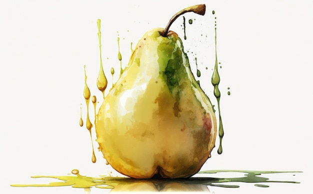 Une poire dessinée sur fond blanc illustrations d'aliments biologiques de fruits aquarelle générés par ai