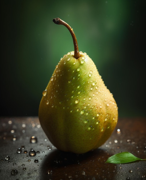 Poire fraîche avec des gouttes d'eau IA générative