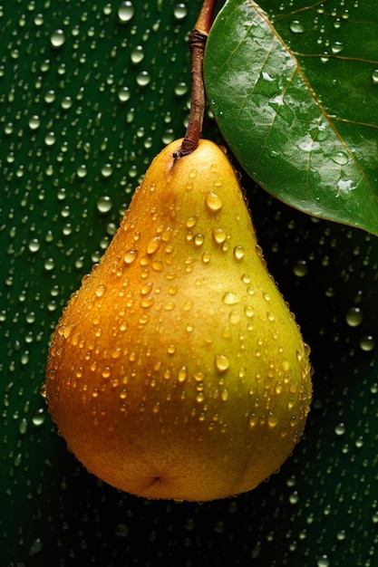 Photo poire fraîche avec des gouttes d'eau ia générative