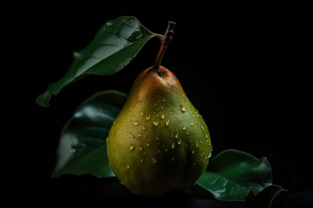 Une poire avec des gouttes d'eau dessus