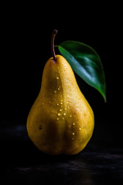 Une poire avec des gouttes d'eau dessus