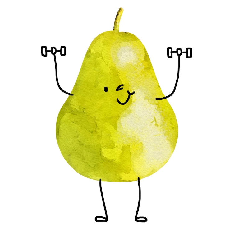 Photo une poire souriante mignonne png clipart dessinant des haltères de levage de fruits sur un fond transparent