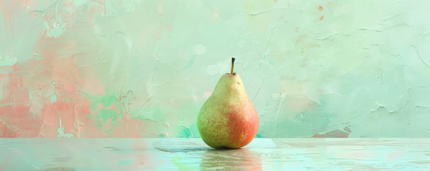 Photo une poire sur une table à côté d'un mur