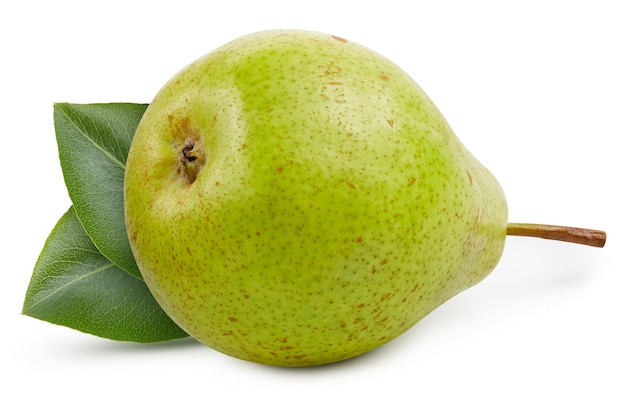 Poires isolées Une poire verte isolée sur fond blanc avec un tracé de détourage