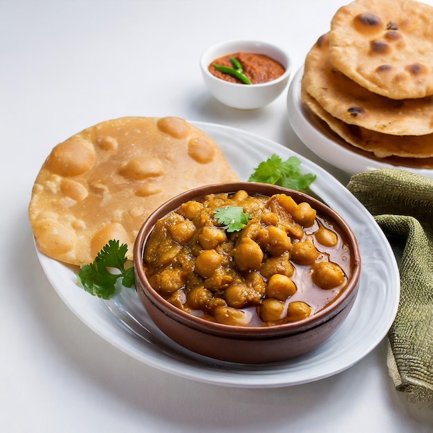 POIS CHICHES MASALA Chole masala curry traditionnel nord de l'Inde déjeuner dîner fond blanc