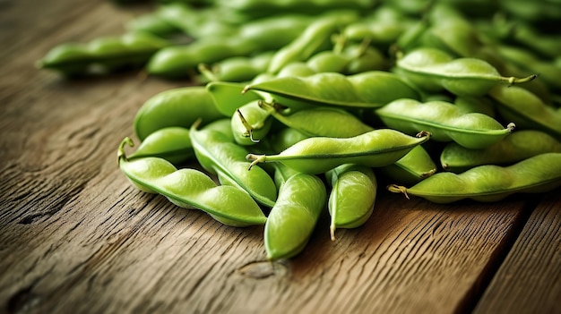 Des pois sucrés avec de la menthe sur un fond de bois rustique AI générative