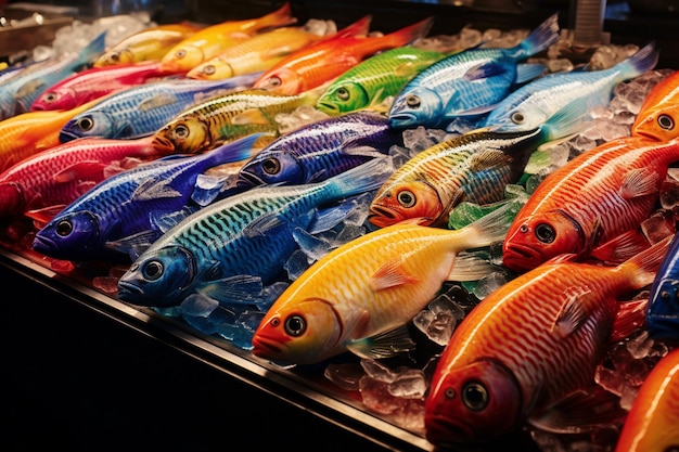 Photo poisson appétissant coloré disposé sur les fenêtres du poisson