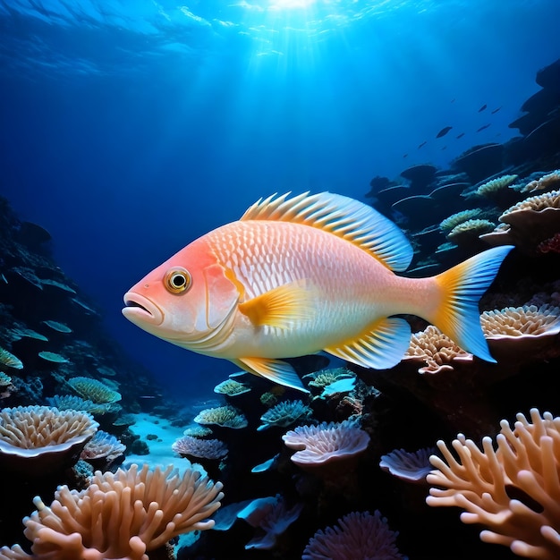 Photo un poisson aux yeux jaunes est assis dans une zone sous-marine