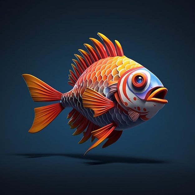 Un poisson aux yeux orange et bleu est représenté.