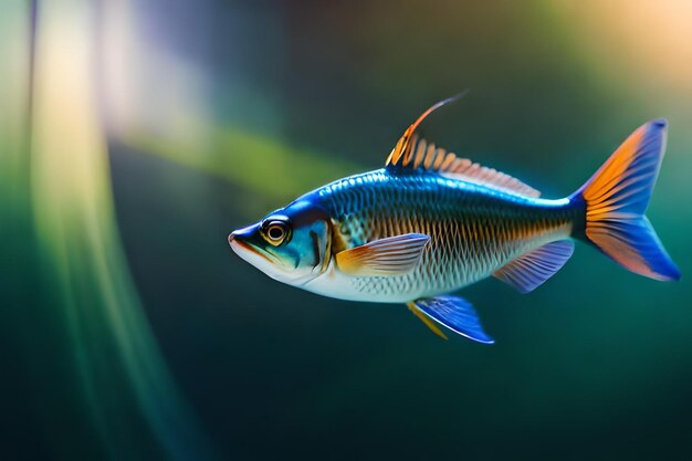 un poisson avec une bande bleue et une queue rayée jaune et blanche