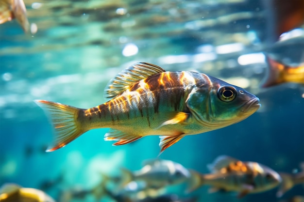 Photo un poisson avec une bande jaune sur la queue nage dans l'eau.