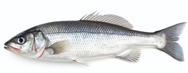 Un poisson de bar frais isolé sur fond blanc