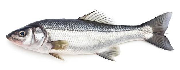 Un poisson de bar frais isolé sur fond blanc