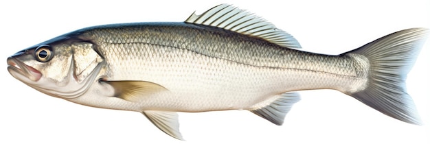 Photo poisson de bar isolé sur blanc topview de bar de fruits de mer frais unique sur fond blanc