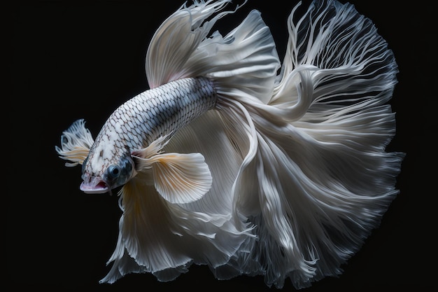 Un poisson betta blanc avec une queue blanche