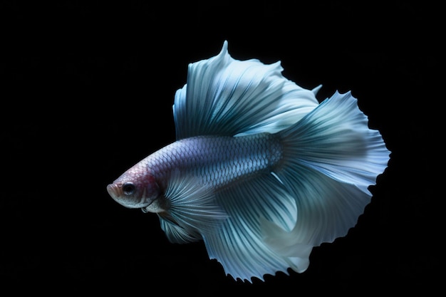 Un poisson betta blanc avec une queue bleue