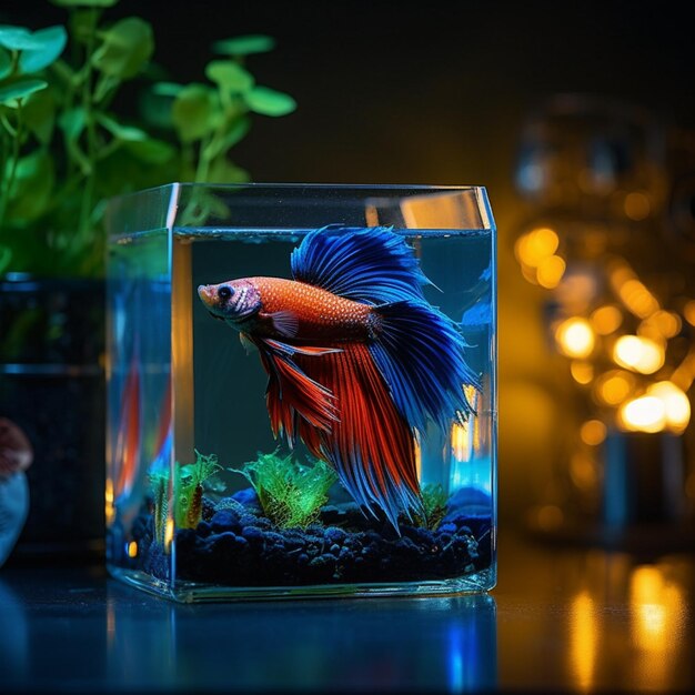 Poisson betta coloré sur une image d'aquarium de bol décoratif en verre Art généré par AI