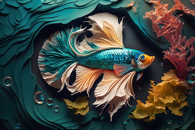 Un poisson betta avec un fond bleu