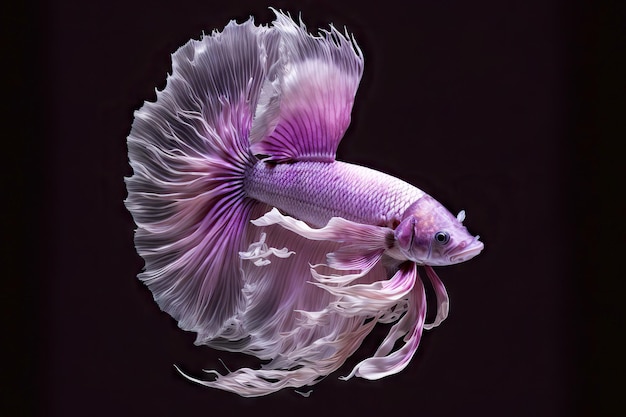 Photo poisson betta tropical violet blanc sur fond noir