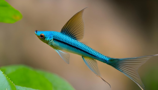 un poisson bleu et blanc avec un œil rouge et un œil noir