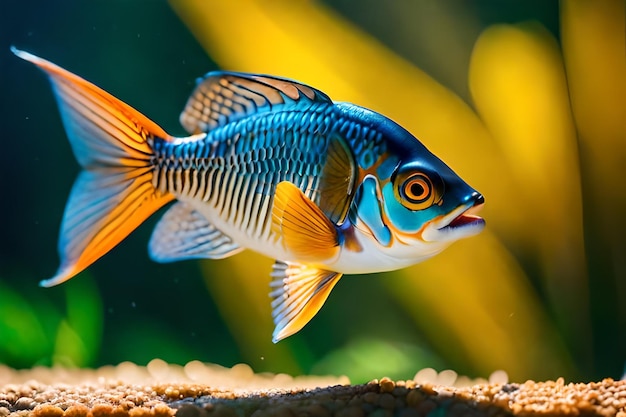un poisson bleu et blanc avec des rayures orange et blanches