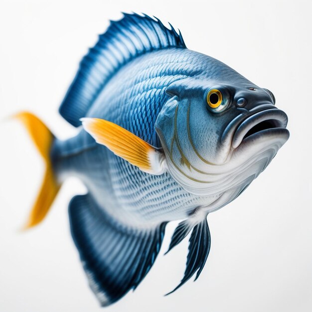 poisson bleu isolé fond blanc ai génératif