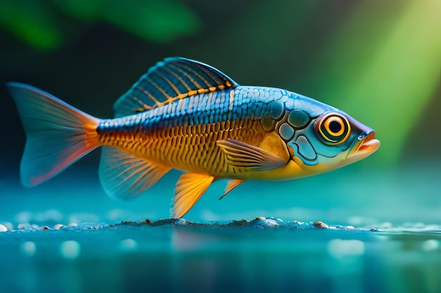 un poisson bleu et jaune avec une bande bleue