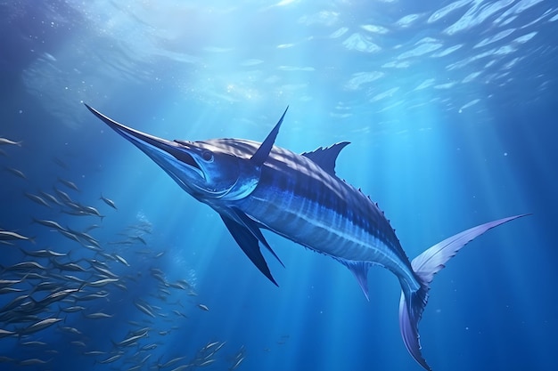 Un poisson bleu majestueux nageant gracieusement dans le vaste océan