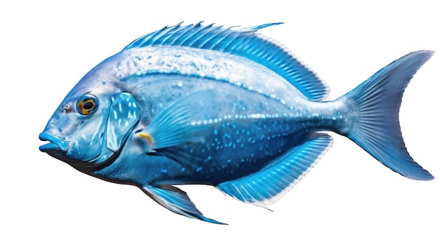 un poisson bleu avec la queue relevée