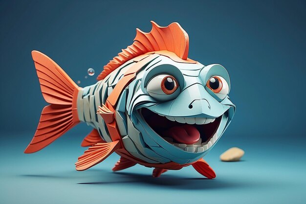 Photo un poisson en carton 3d avec un sourire dessus