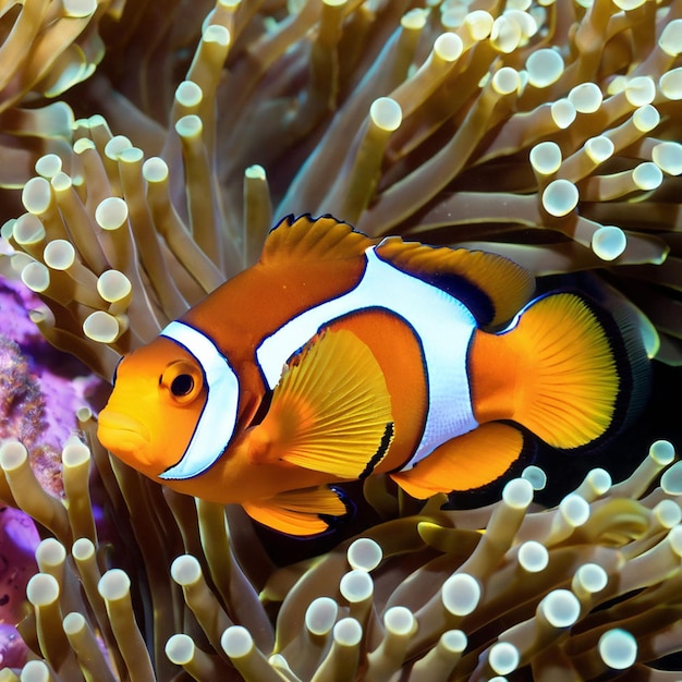 un poisson clown nage dans une anémone