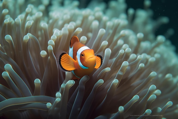 Un poisson clown nage dans la grande barrière de corail.