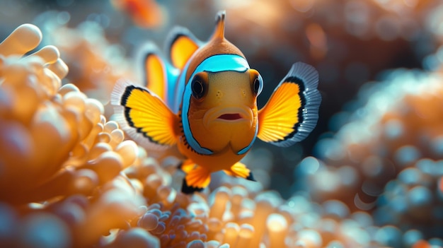 Le poisson-clown nage dans le récif corallien