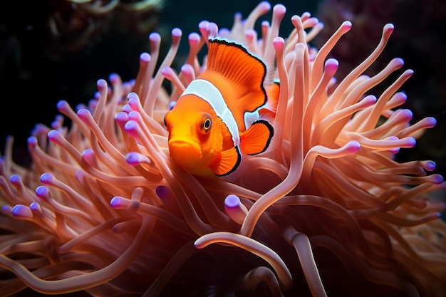 un poisson clown orange et blanc est dans un aquarium avec un poisson Clown orange